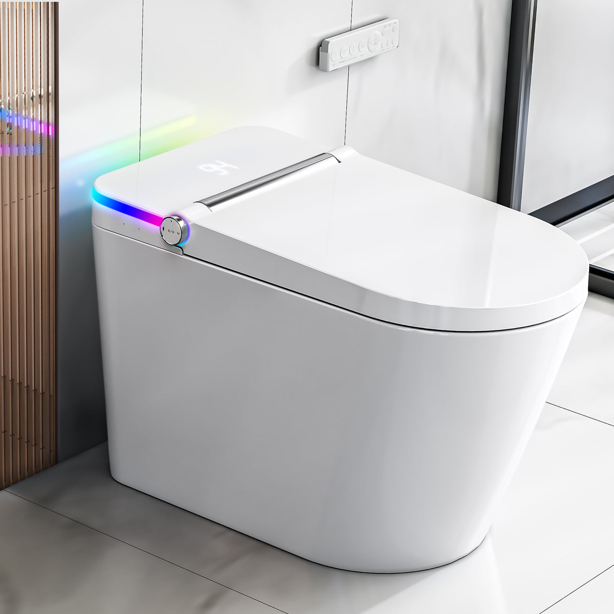 YULIKA-U5 Muti-Color LED Light Elongated Floor Mounted Bidet Toilet One-piece Smart Toilet with Warmed Seat & Warm Air Drying & Cleaning Function