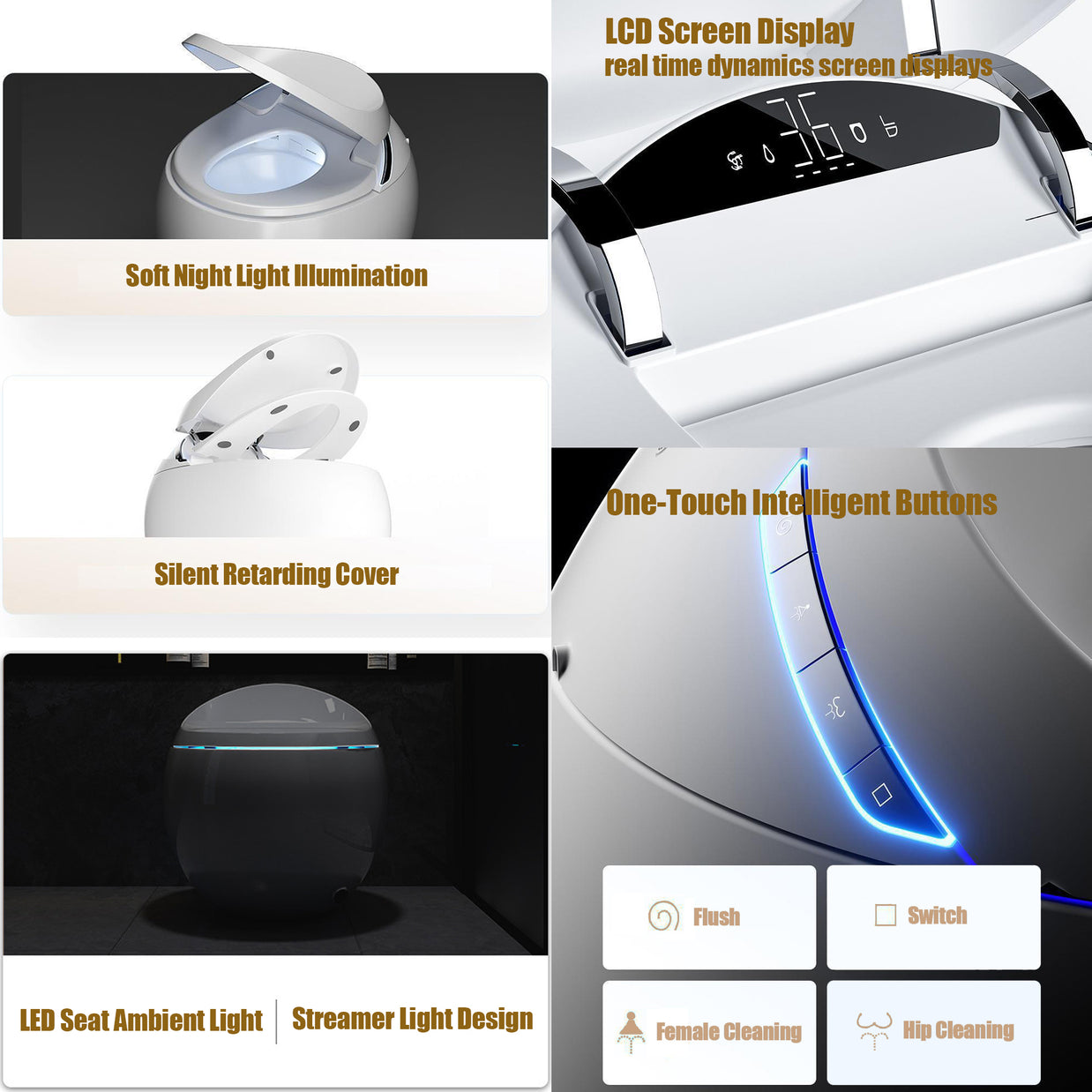 YULIKA-ST003 Spherical Smart Toilet One piece Auto Open Close Lid Toilet with Adjustable Heated Seat