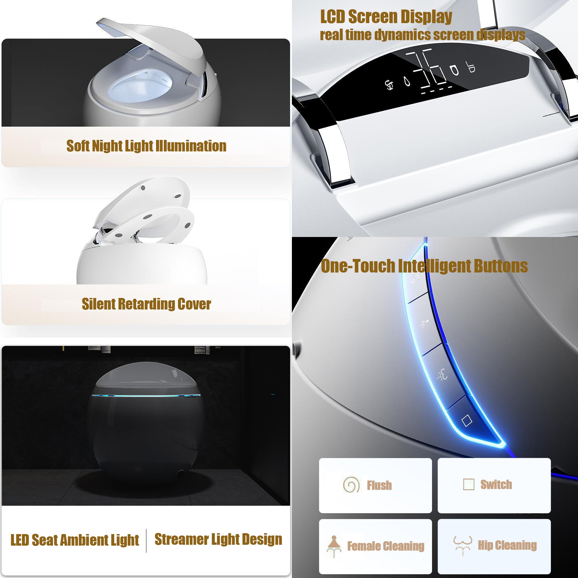 YULIKA-ST003 Spherical Smart Toilet One piece Auto Open Close Lid Toilet with Adjustable Heated Seat