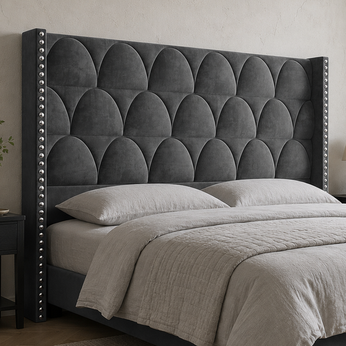 56.3" High Velvet Upholstered Wingback Headboard