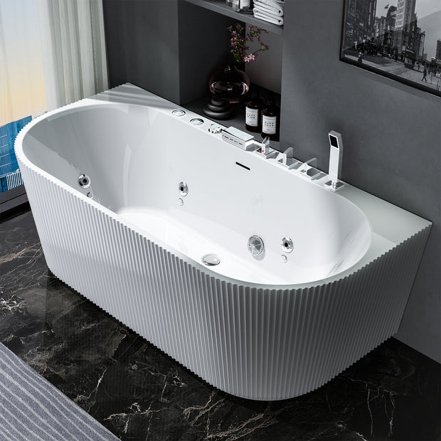 Freestanding Whirlpool Bathtub 67" x 31.5" – Acrylic Soaking Tub with Adjustable Massage Jets, 7-Color LED Lights & Faucet (BT520FL-WH)