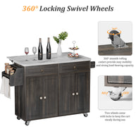 Farmhouse Rolling Kitchen Island with Drop-Leaf & Power Outlet