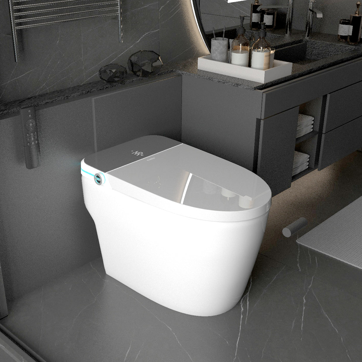 YULIKA-ST001 Radar Sensing Elongated Bidet Comfort Chair Height Floor Mounted Smart Toilet One-Piece Bidet Toilet with LED Screen(Seat Included)
