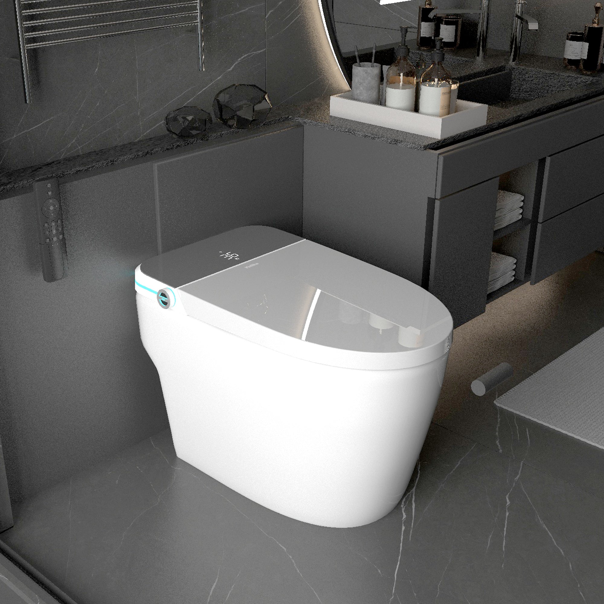 YULIKA-ST001 Radar Sensing Elongated Bidet Comfort Chair Height Floor Mounted Smart Toilet One-Piece Bidet Toilet with LED Screen(Seat Included)