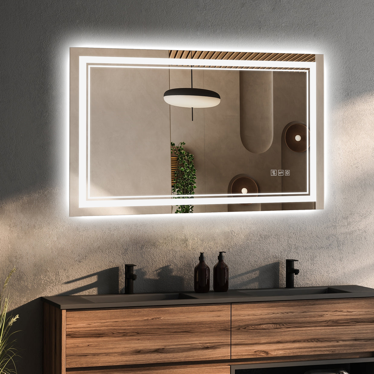 YULIKA Front Light and Backlit Mirror Rectangular Frameless Anti-Fog Lighted Wall Bathroom Vanity Mirror