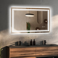 YULIKA Front Light and Backlit Mirror Rectangular Frameless Anti-Fog Lighted Wall Bathroom Vanity Mirror