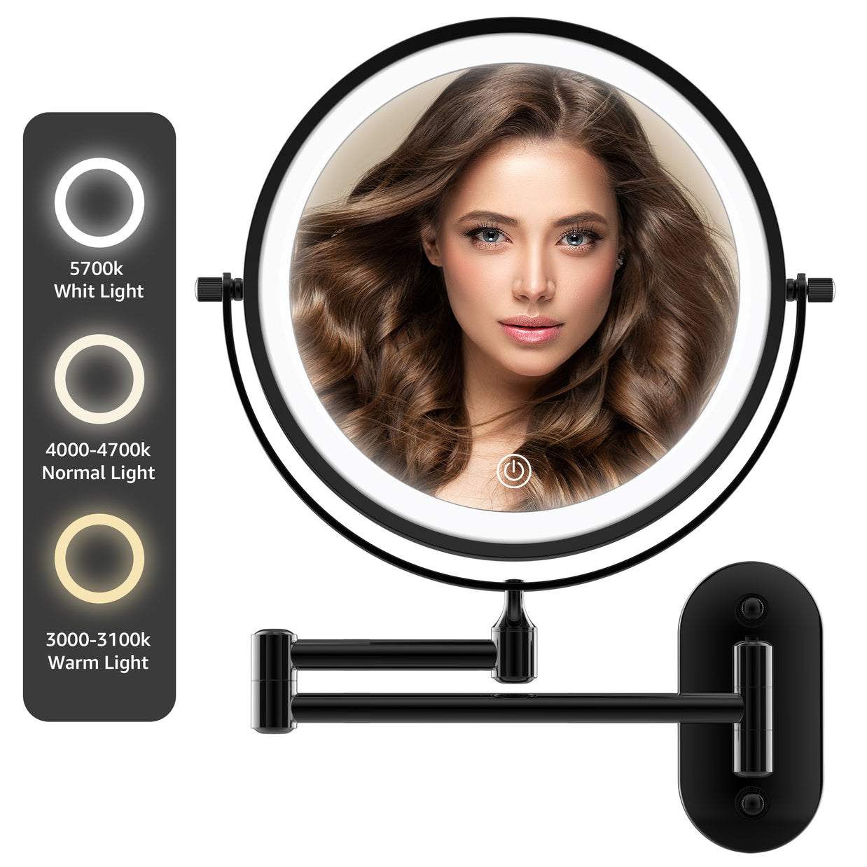 YULIKA Round LED Metal Wall Mirror with 10x Magnification & Charging Function ¨C Makeup Mirror