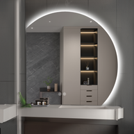 YULIKA Wall Mounted Dimmable Semicircular LED Mirror Anti-Fog Backlit Lighted Bathroom Vanity Mirror