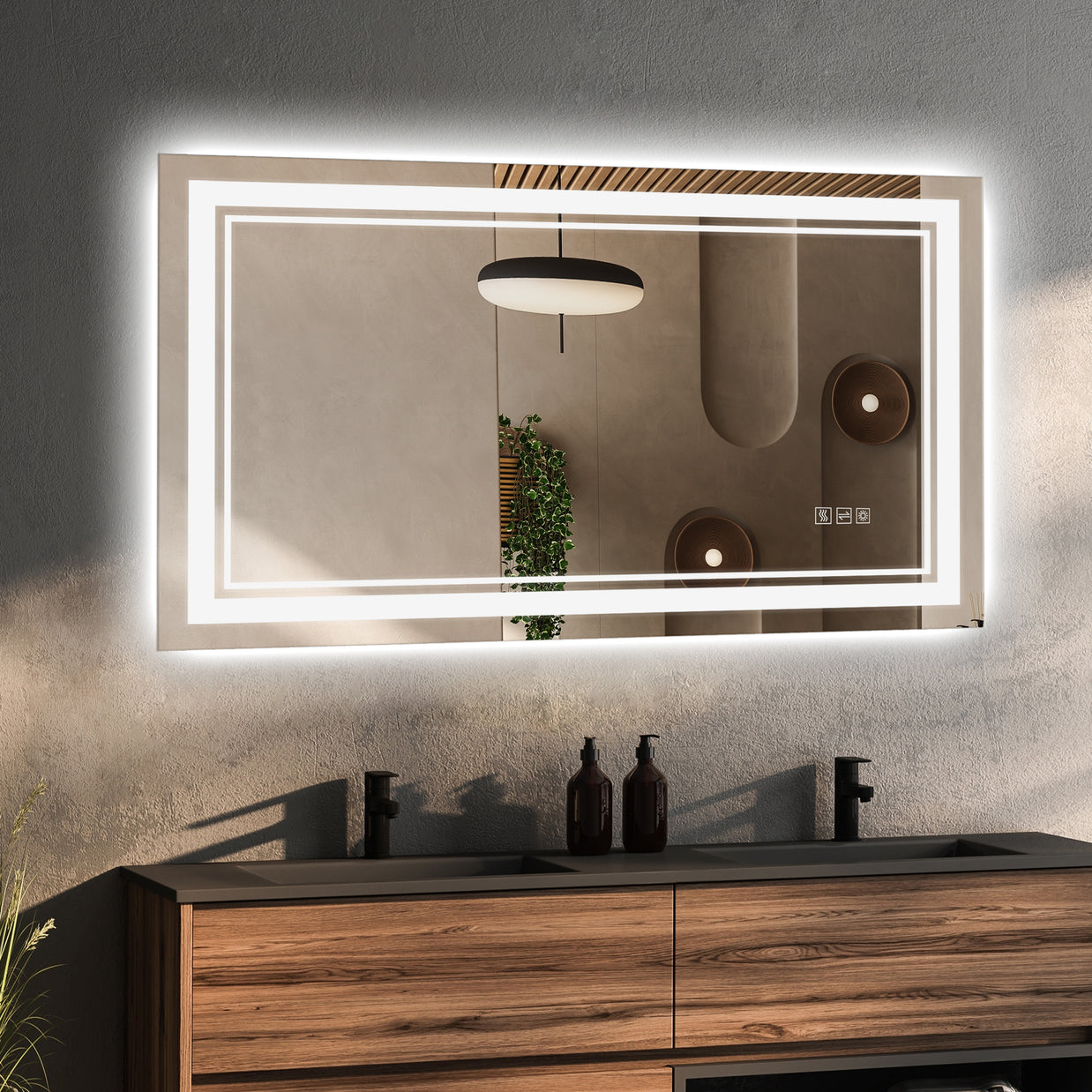 YULIKA Front Light and Backlit Mirror Rectangular Frameless Anti-Fog Lighted Wall Bathroom Vanity Mirror