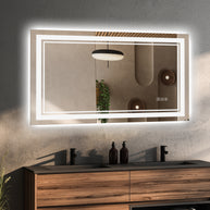 YULIKA Front Light and Backlit Mirror Rectangular Frameless Anti-Fog Lighted Wall Bathroom Vanity Mirror