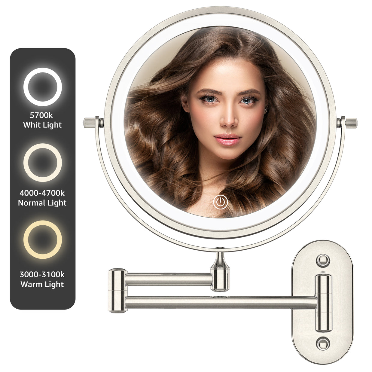 YULIKA Round LED Metal Wall Mirror with 10x Magnification & Charging Function ¨C Makeup Mirror