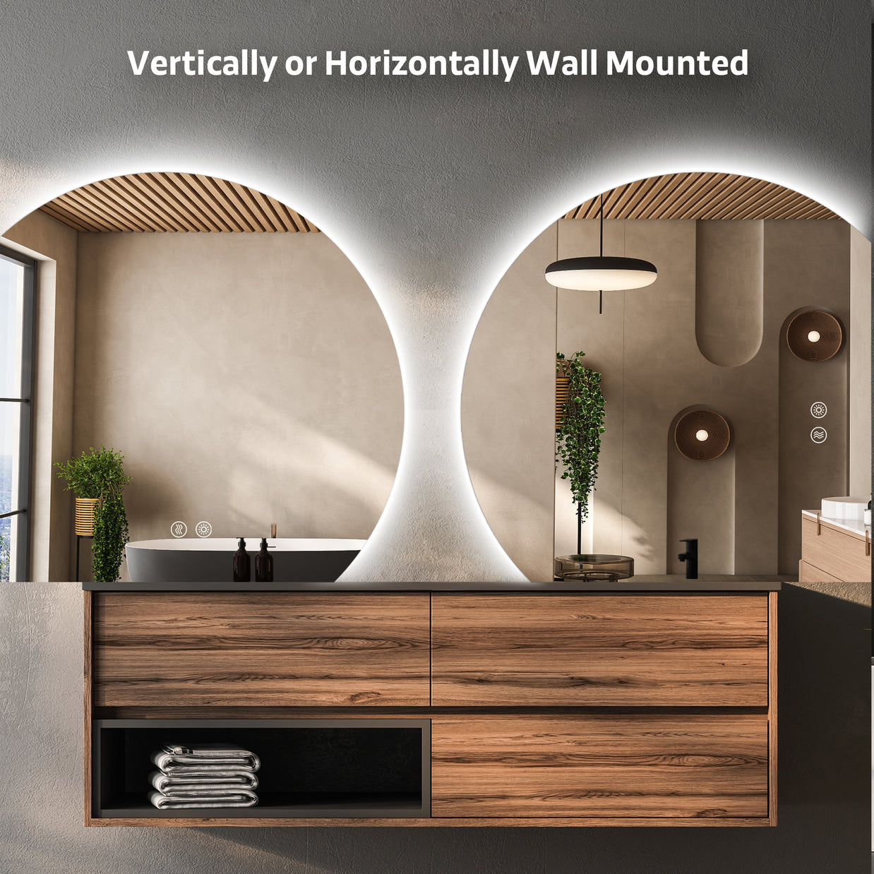 YULIKA Wall Mounted Dimmable Semicircular LED Mirror Anti-Fog Backlit Lighted Bathroom Vanity Mirror