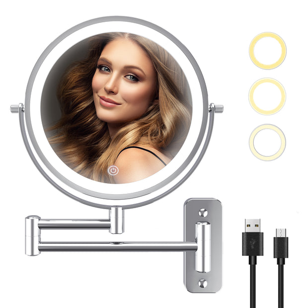 YULIKA Round Led Metal Wall Mirror 10x Magnification Makeup Mirror, Plug-In