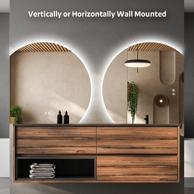 YULIKA Wall Mounted Dimmable Semicircular LED Mirror Anti-Fog Backlit Lighted Bathroom Vanity Mirror