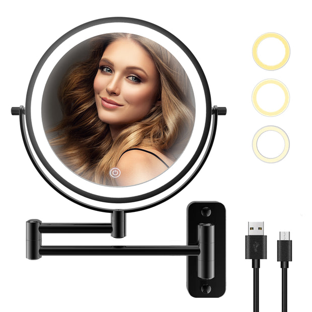 YULIKA Round Led Metal Wall Mirror 10x Magnification Makeup Mirror, Plug-In