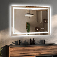 YULIKA Front Light and Backlit Mirror Rectangular Frameless Anti-Fog Lighted Wall Bathroom Vanity Mirror