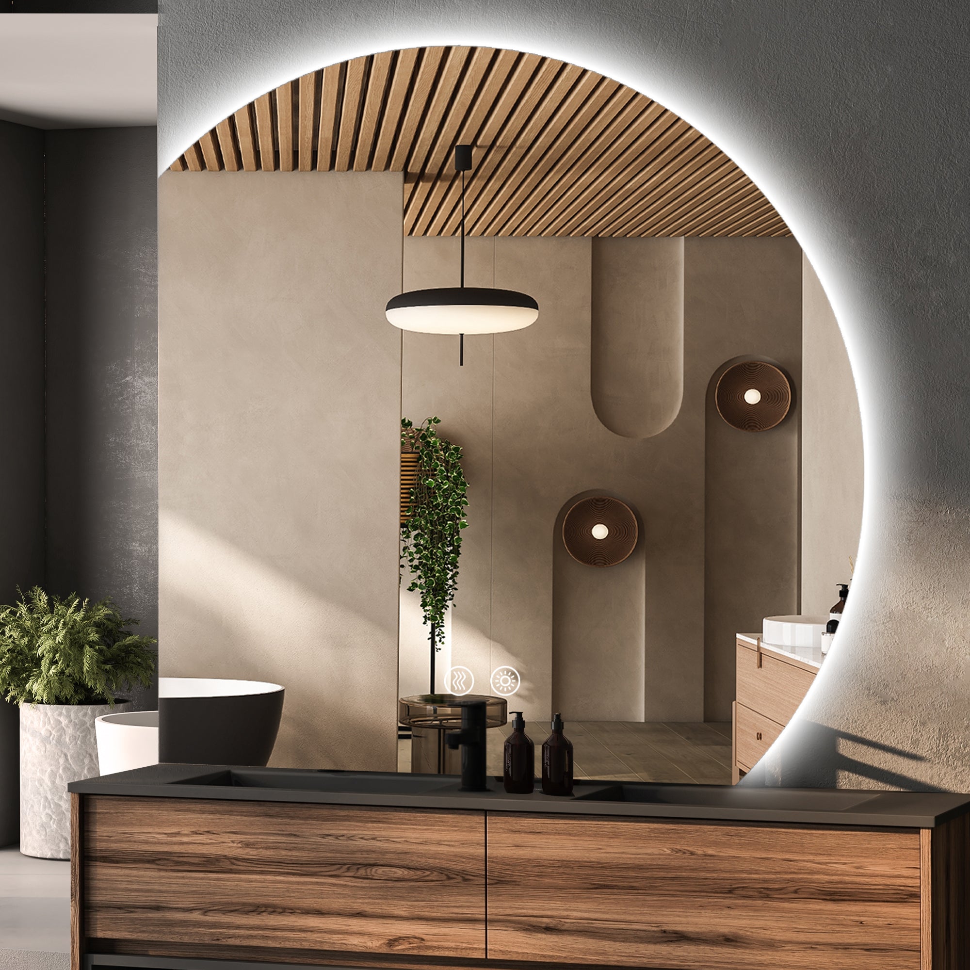 YULIKA Wall Mounted Dimmable Semicircular LED Mirror Anti-Fog Backlit Lighted Bathroom Vanity Mirror