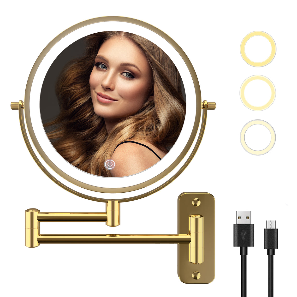 YULIKA Round Led Metal Wall Mirror 10x Magnification Makeup Mirror, Plug-In