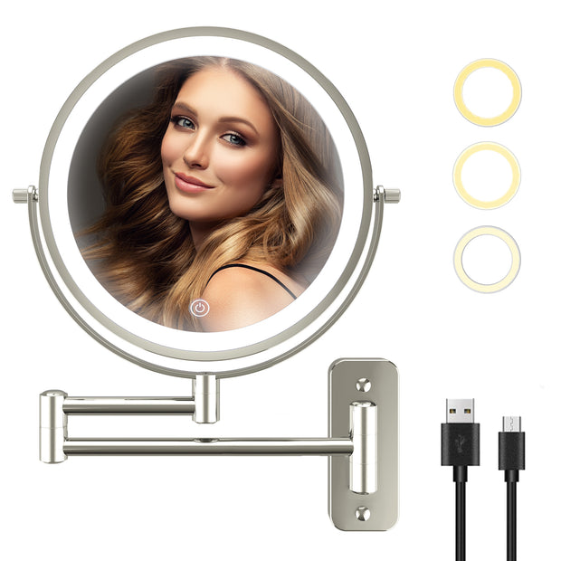 YULIKA Round Led Metal Wall Mirror 10x Magnification Makeup Mirror, Plug-In