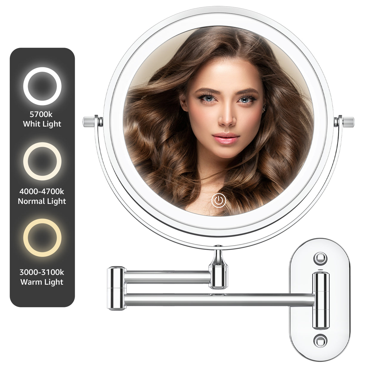 YULIKA Round LED Metal Wall Mirror with 10x Magnification & Charging Function ¨C Makeup Mirror