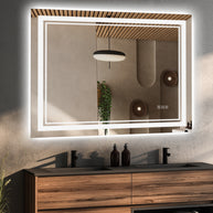 YULIKA Front Light and Backlit Mirror Rectangular Frameless Anti-Fog Lighted Wall Bathroom Vanity Mirror