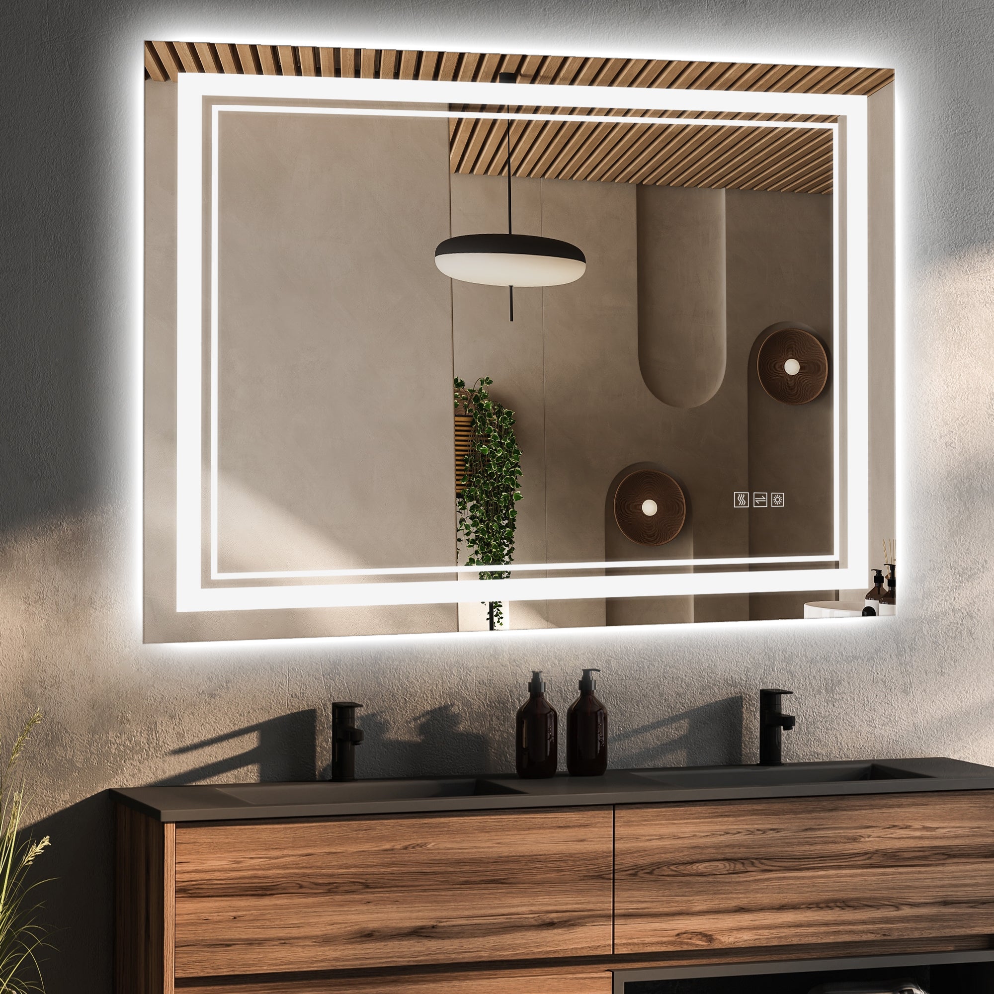 YULIKA Front Light and Backlit Mirror Rectangular Frameless Anti-Fog Lighted Wall Bathroom Vanity Mirror