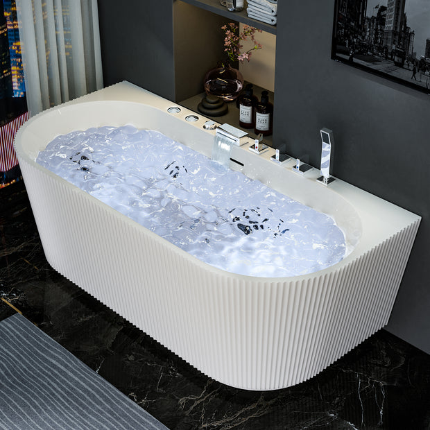 Freestanding Whirlpool Bathtub 67" x 31.5" – Acrylic Soaking Tub with Adjustable Massage Jets, 7-Color LED Lights & Faucet (BT520FL-WH)