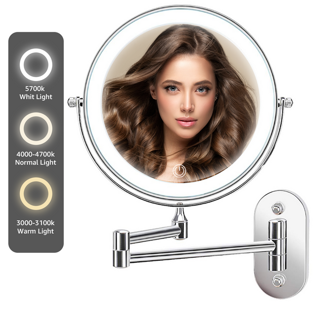 YULIKA Round LED Metal Wall Mirror with 10x Magnification & Charging Function ¨C Makeup Mirror