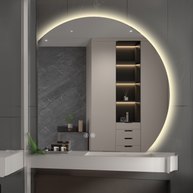 YULIKA Wall Mounted Dimmable Semicircular LED Mirror Anti-Fog Backlit Lighted Bathroom Vanity Mirror
