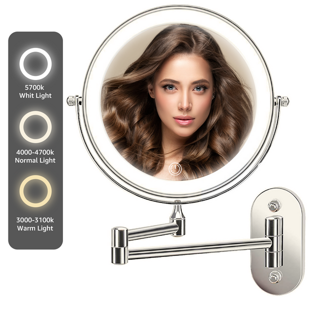 YULIKA Round LED Metal Wall Mirror with 10x Magnification & Charging Function ¨C Makeup Mirror