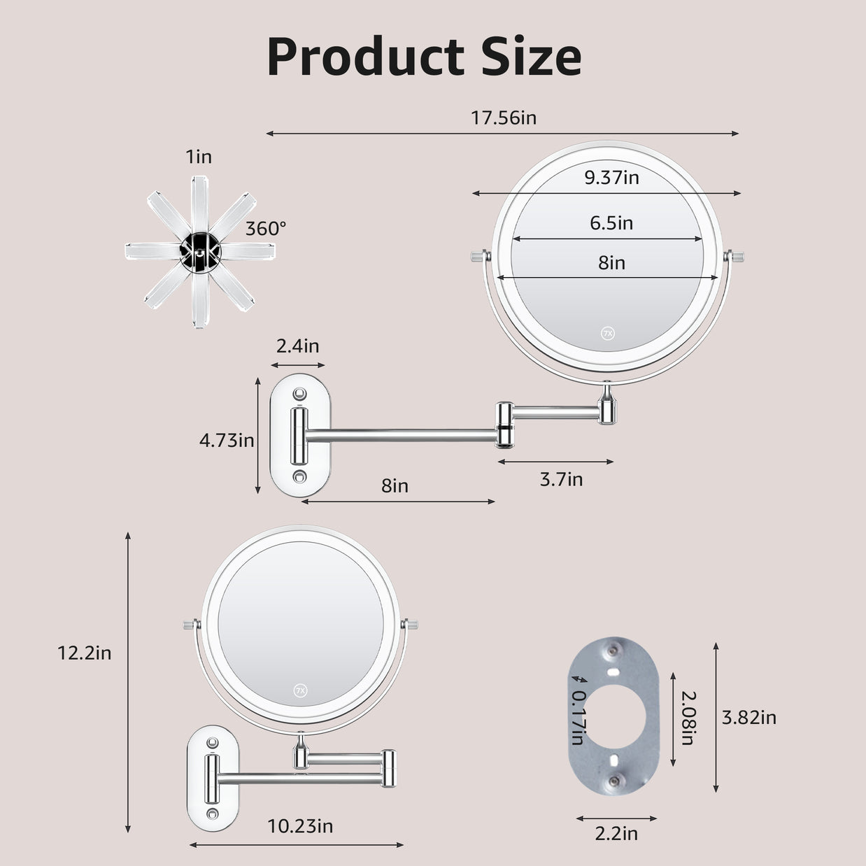 YULIKA Round LED Metal Wall Mirror with 10x Magnification & Charging Function ¨C Makeup Mirror