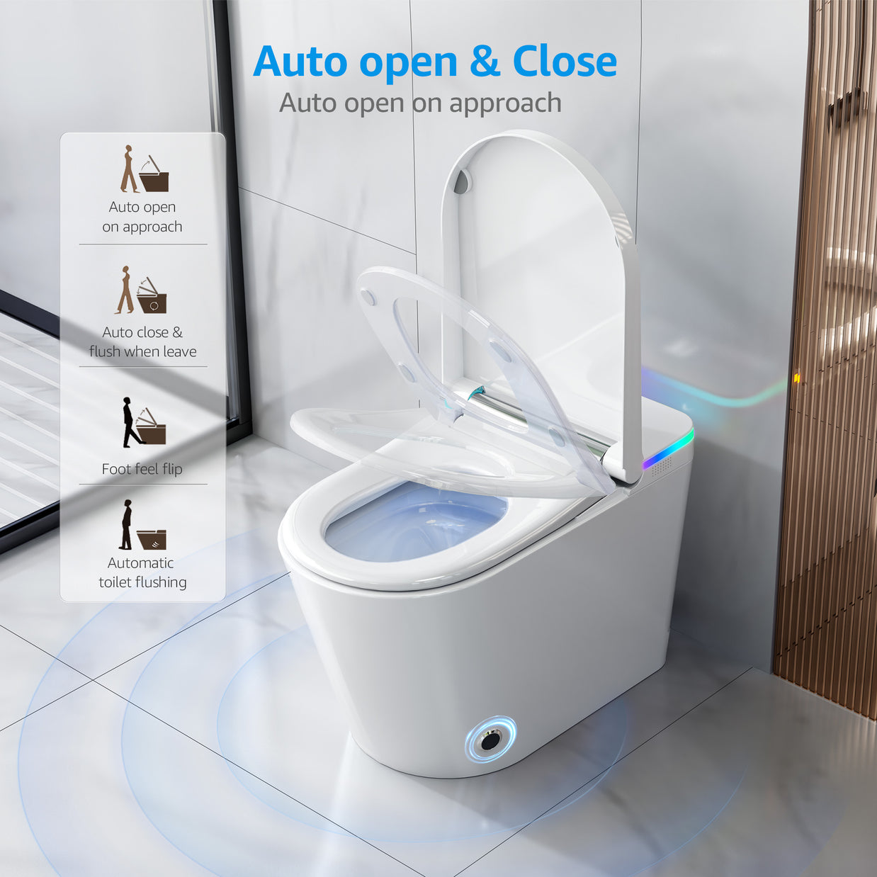 YULIKA-U5 Muti-Color LED Light Elongated Floor Mounted Bidet Toilet One-piece Smart Toilet with Warmed Seat & Warm Air Drying & Cleaning Function