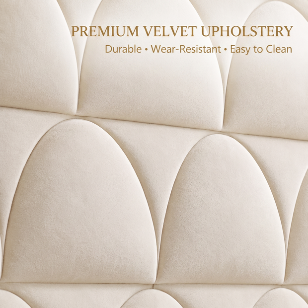 56.3" High Velvet Upholstered Wingback Headboard,  Queen,  Cream (UPC:735193035323)