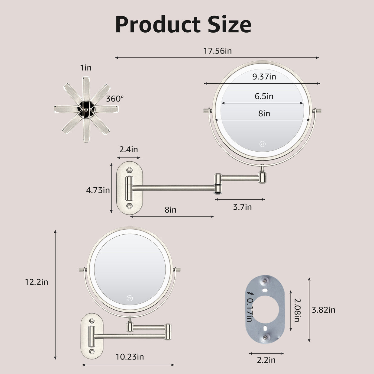 YULIKA Round LED Metal Wall Mirror with 10x Magnification & Charging Function ¨C Makeup Mirror