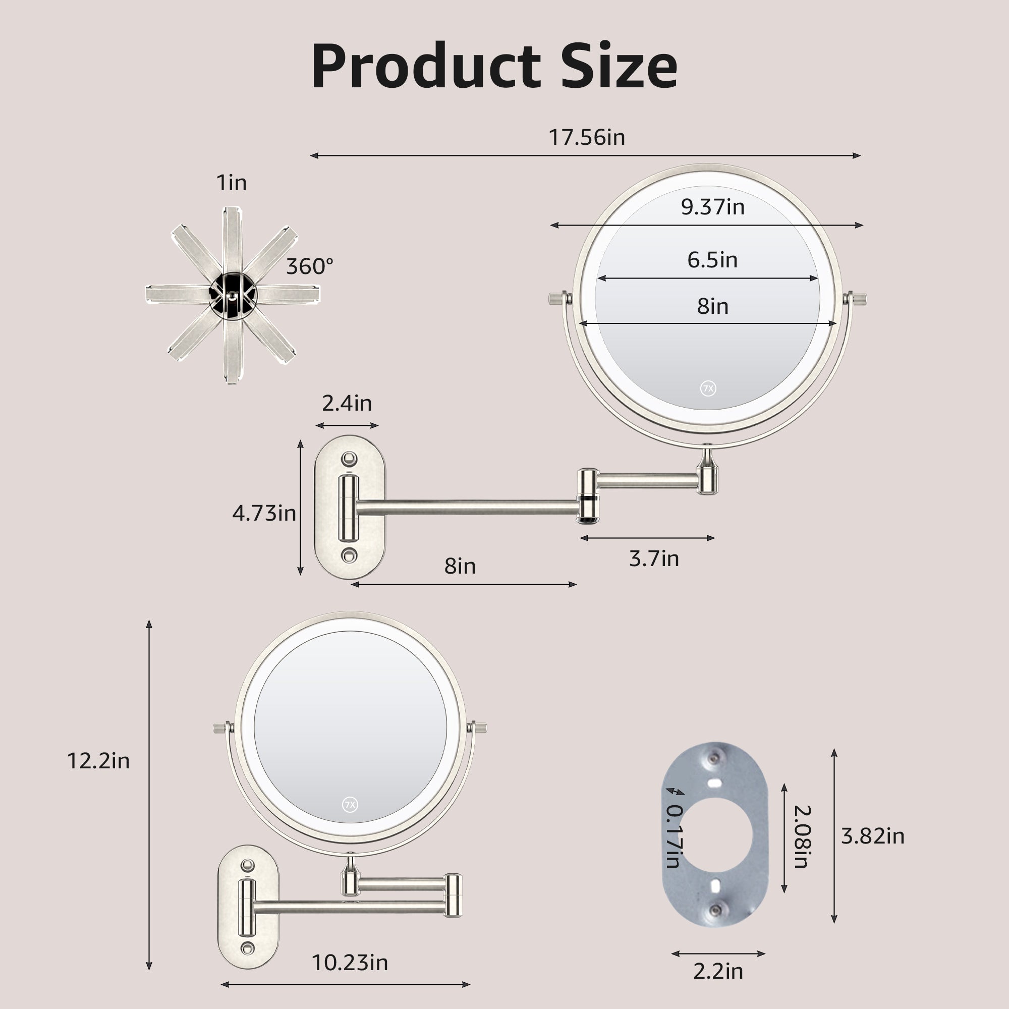 YULIKA Round LED Metal Wall Mirror with 10x Magnification & Charging Function ¨C Makeup Mirror