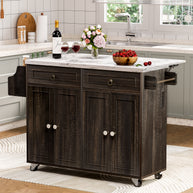 Farmhouse Rolling Kitchen Island with Drop-Leaf & Power Outlet