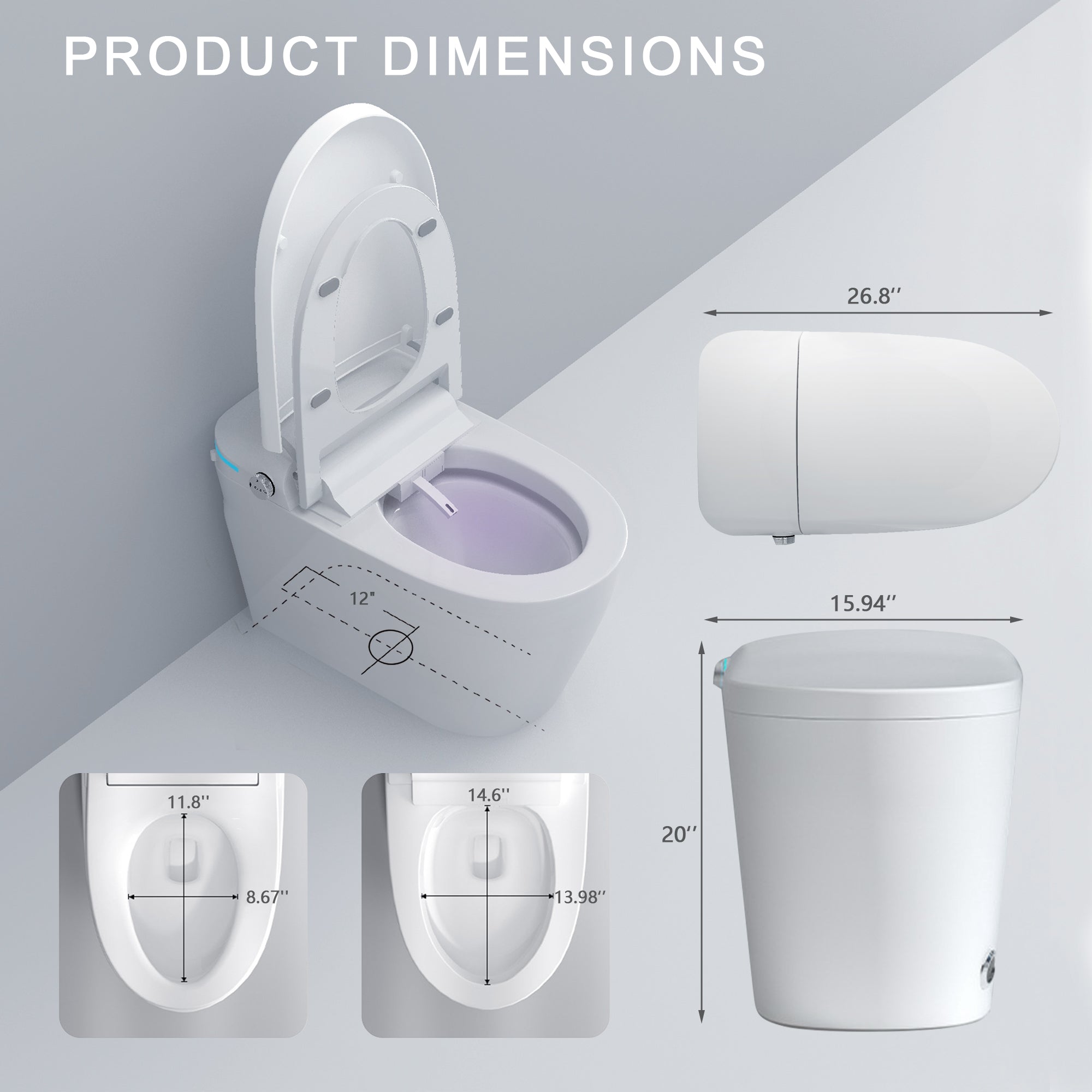 YULIKA-ST002 1.3 Gallons Per Minute GPF Elongated Floor Mounted Bidet Toilet One-piece Smart Toilet with Water Tank (Seat Included)
