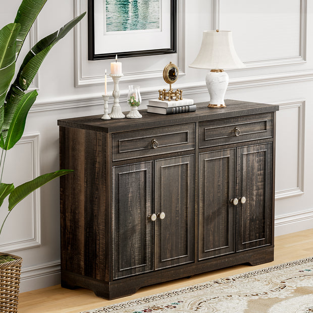 43" Wide Kitchen Sideboard Buffet Cabinet with Thickened Tabletop, 2 Drawers & Adjustable Shelves