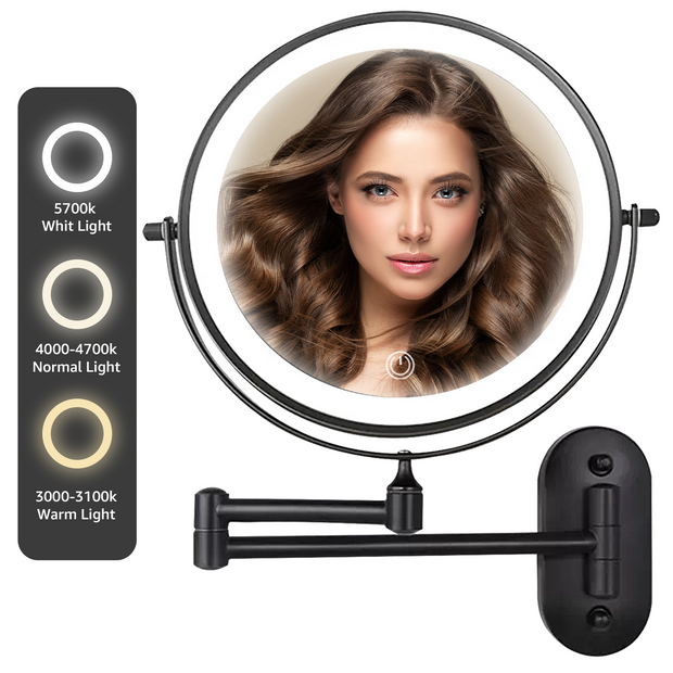 YULIKA Round LED Metal Wall Mirror with 10x Magnification & Charging Function ¨C Makeup Mirror