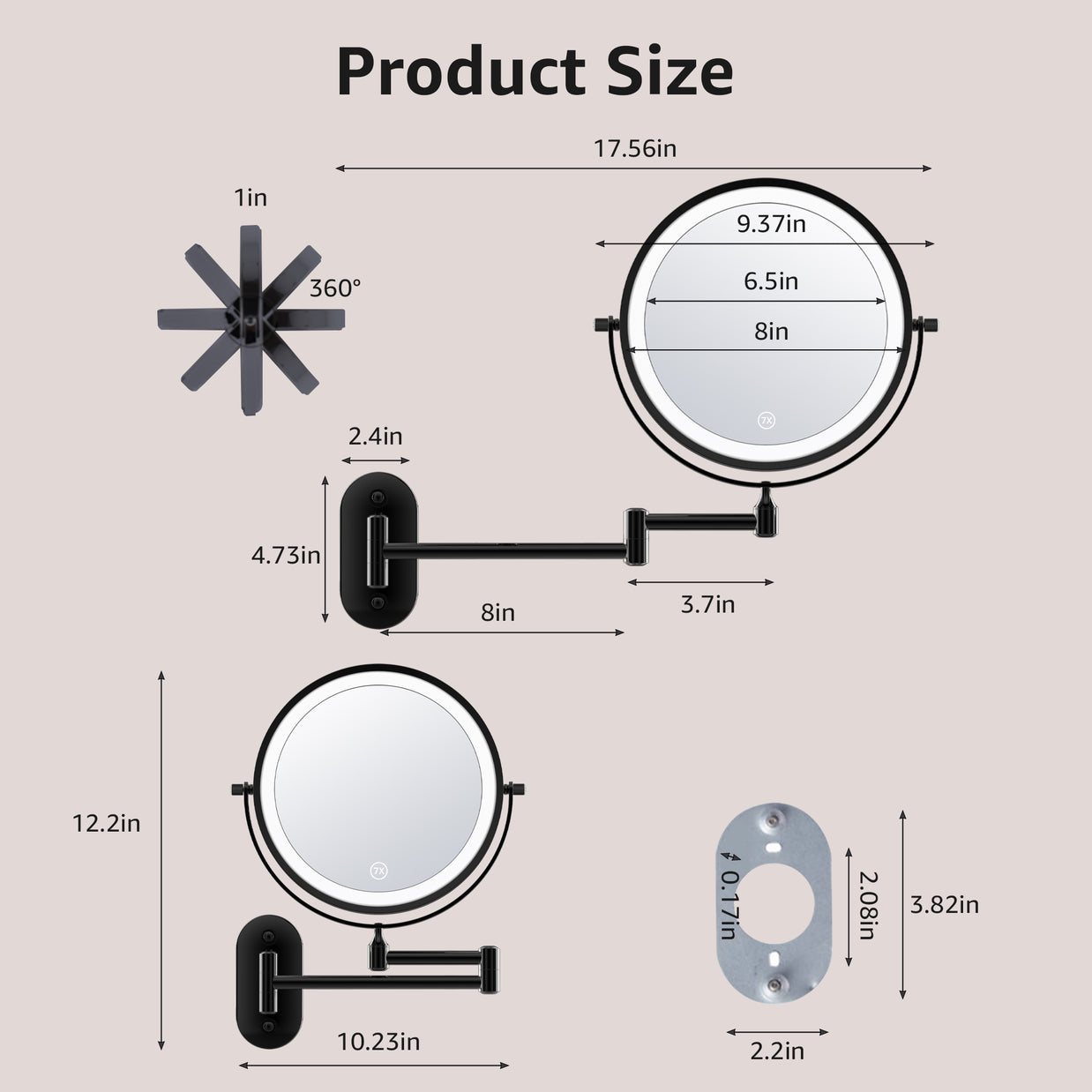 YULIKA Round LED Metal Wall Mirror with 10x Magnification & Charging Function ¨C Makeup Mirror