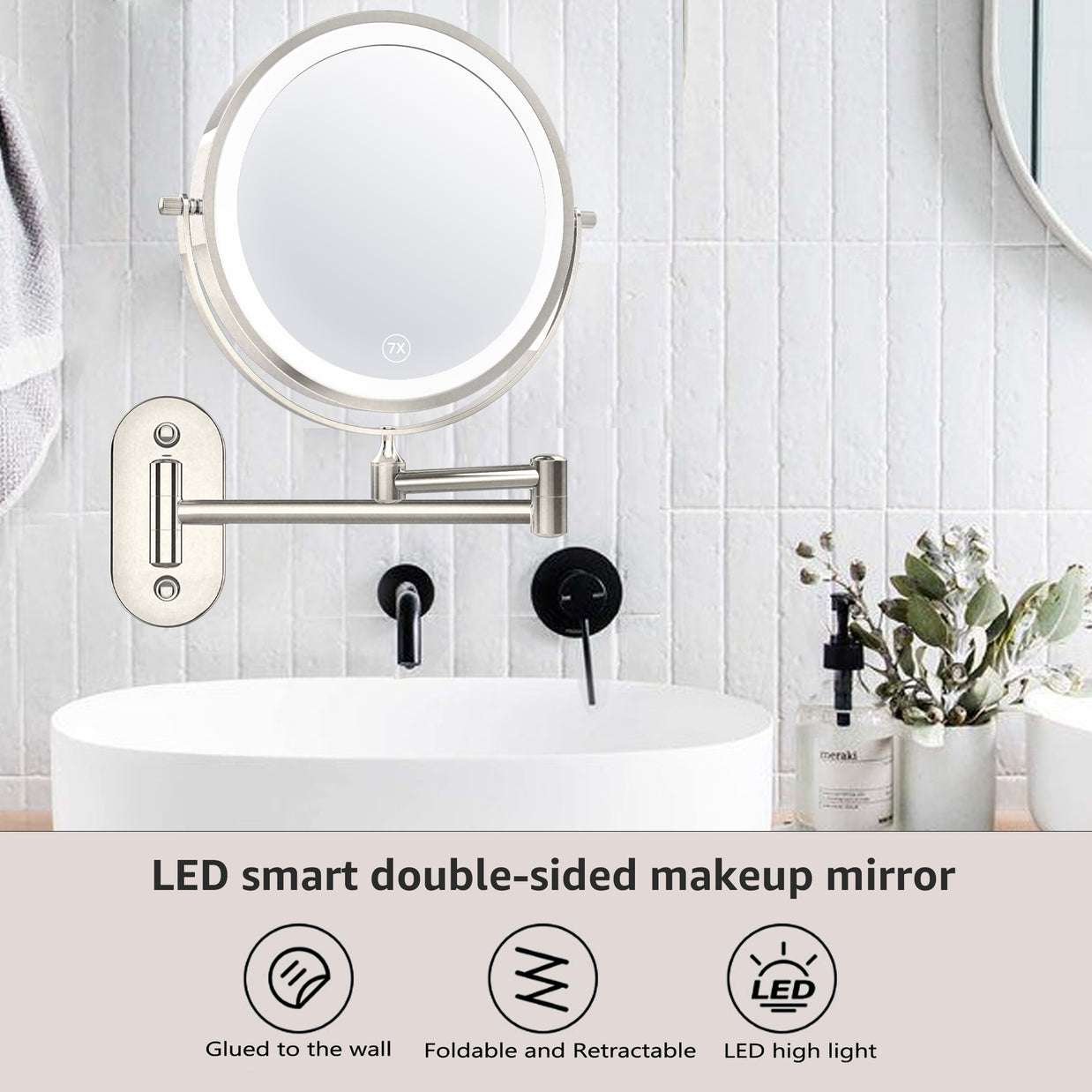 YULIKA Round LED Metal Wall Mirror with 10x Magnification & Charging Function ¨C Makeup Mirror