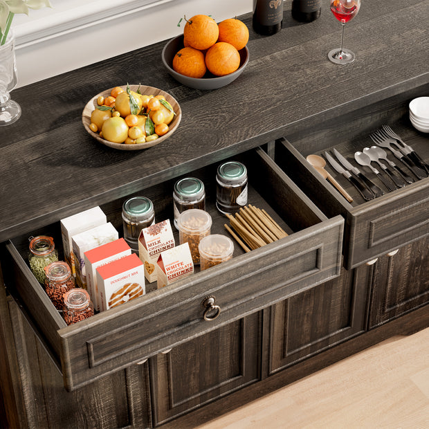 43" Wide Kitchen Sideboard Buffet Cabinet with Thickened Tabletop, 2 Drawers & Adjustable Shelves