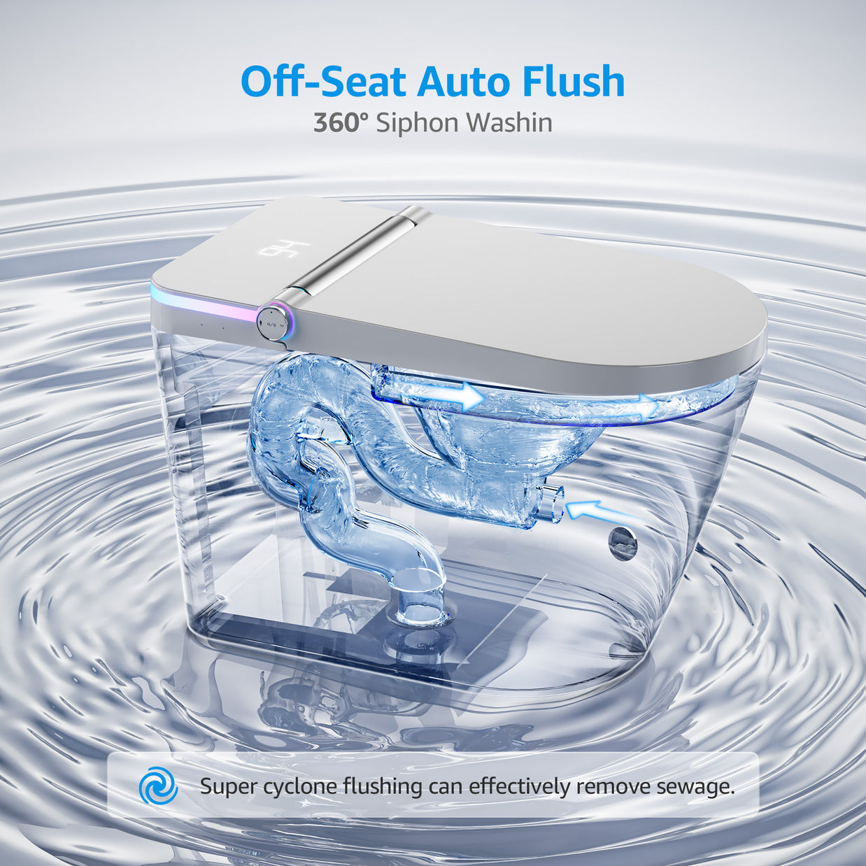 YULIKA-U5 Muti-Color LED Light Elongated Floor Mounted Bidet Toilet One-piece Smart Toilet with Warmed Seat & Warm Air Drying & Cleaning Function