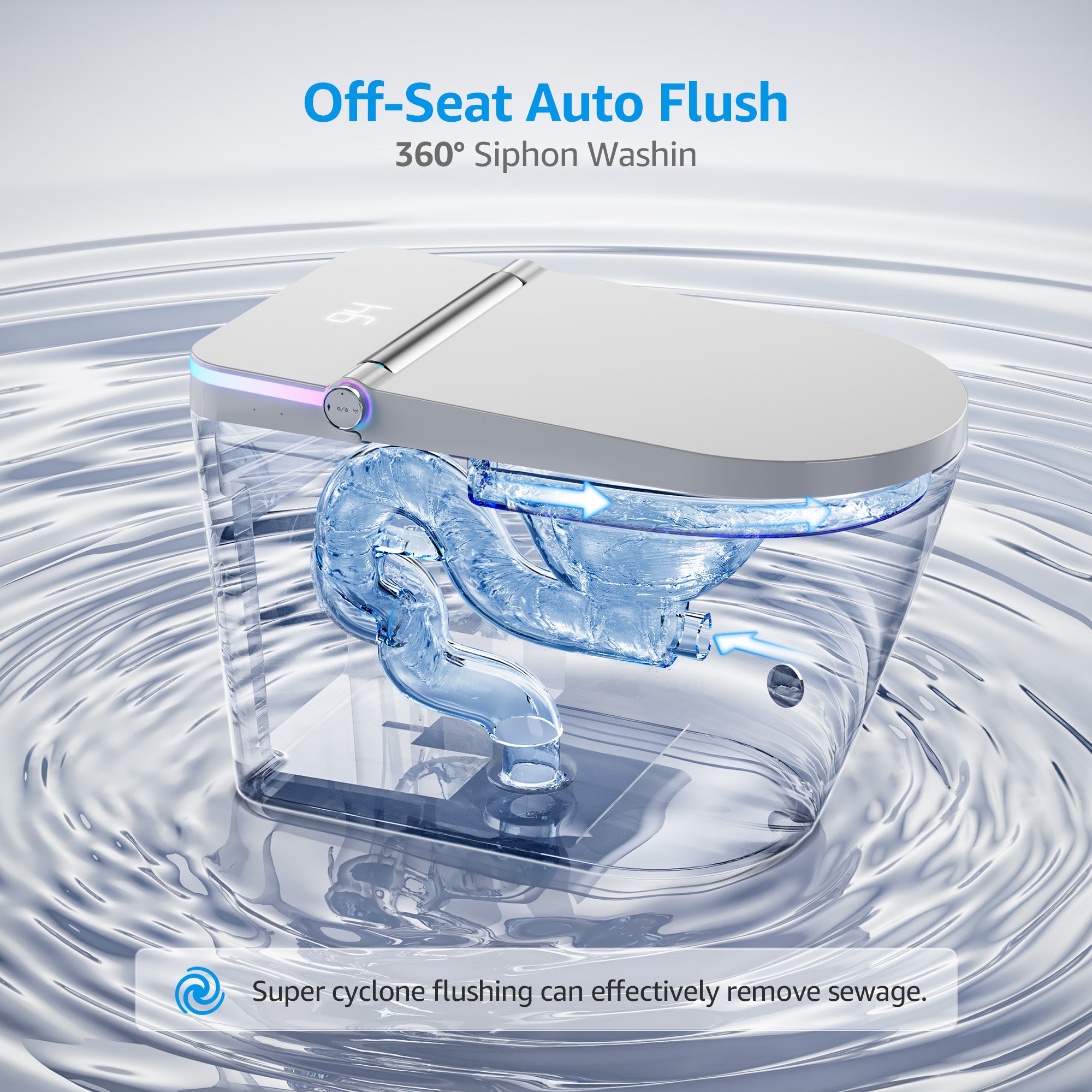 YULIKA-U5 Muti-Color LED Light Elongated Floor Mounted Bidet Toilet One-piece Smart Toilet with Warmed Seat & Warm Air Drying & Cleaning Function