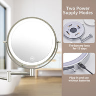 YULIKA Round Led Metal Wall Mirror 10x Magnification Makeup Mirror, Plug-In