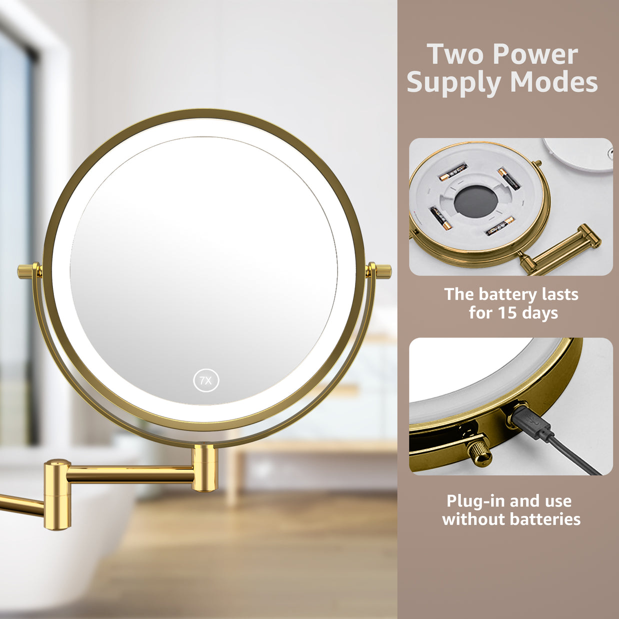 YULIKA Round Led Metal Wall Mirror 10x Magnification Makeup Mirror, Plug-In