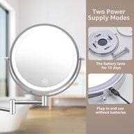 YULIKA Round Led Metal Wall Mirror 10x Magnification Makeup Mirror, Plug-In