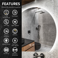 YULIKA Wall Mounted Dimmable Semicircular LED Mirror Anti-Fog Backlit Lighted Bathroom Vanity Mirror