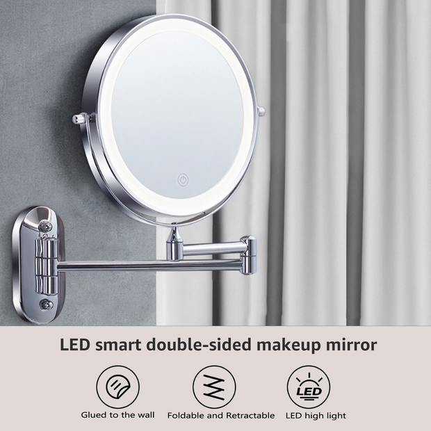 YULIKA Round LED Metal Wall Mirror with 10x Magnification & Charging Function ¨C Makeup Mirror