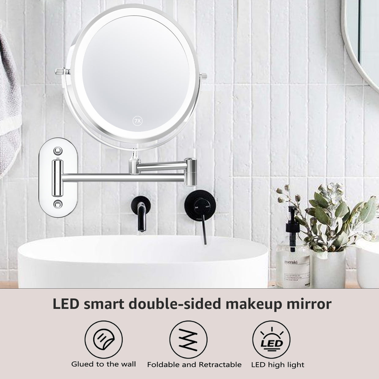 YULIKA Round LED Metal Wall Mirror with 10x Magnification & Charging Function ¨C Makeup Mirror